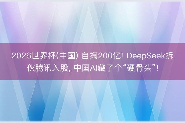 2026世界杯(中国) 自掏200亿! DeepSeek拆伙腾讯入股, 中国AI藏了个“硬骨头”!