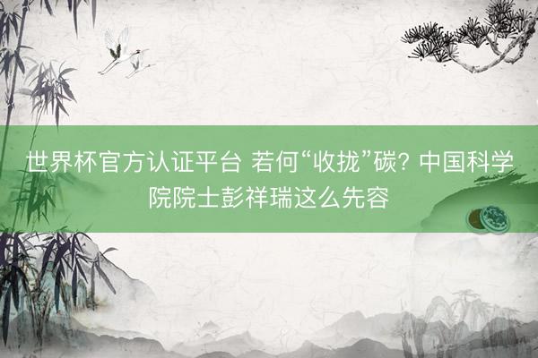 世界杯官方认证平台 若何“收拢”碳? 中国科学院院士彭祥瑞这么先容