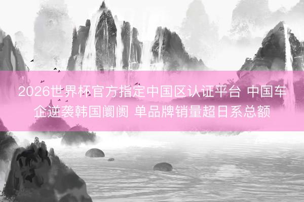 2026世界杯官方指定中国区认证平台 中国车企逆袭韩国阛阓 单品牌销量超日系总额